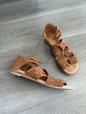 Genuine‎ suede boho lace up  Brown Suede Gladiator Sandals
